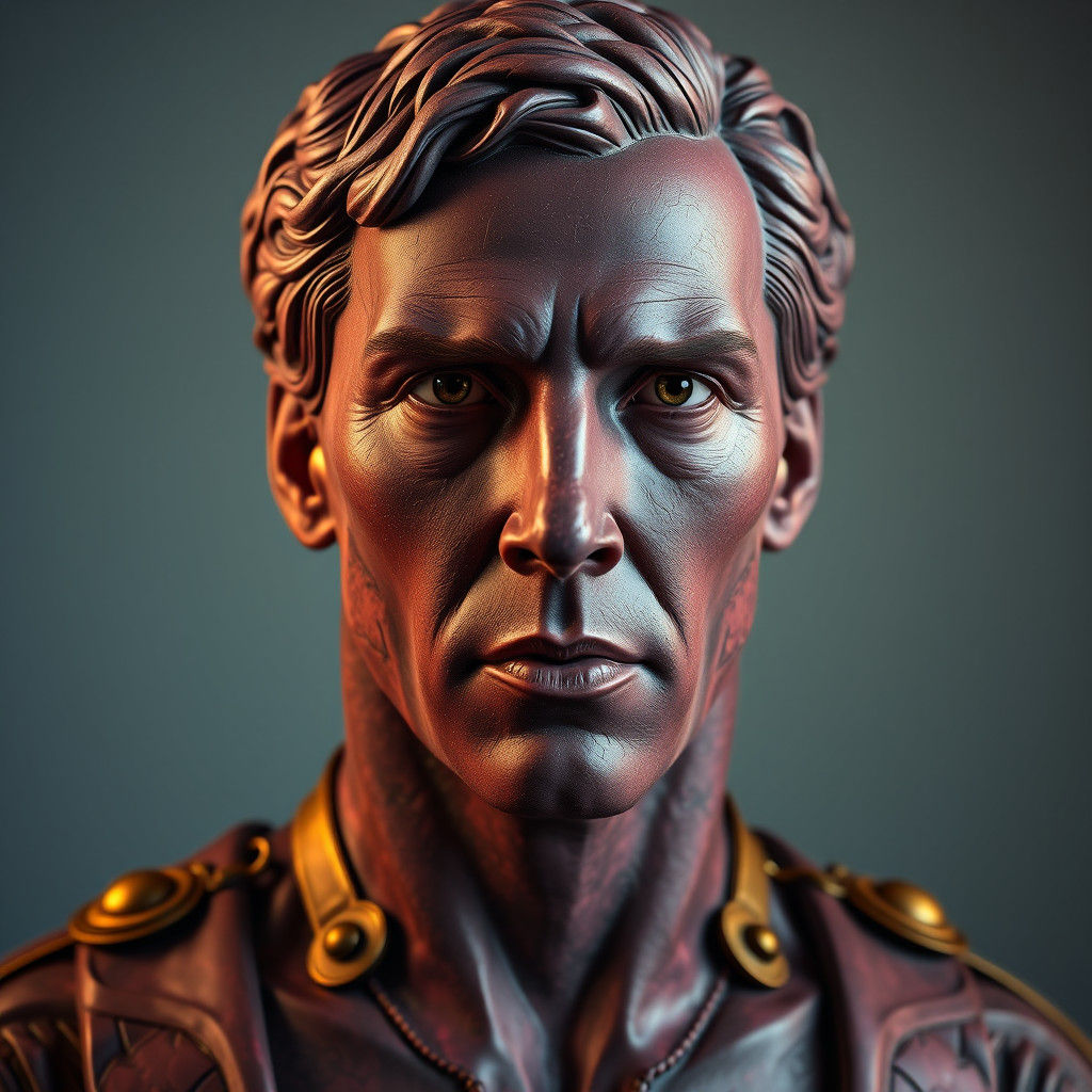 Porphyry Stone Bust of Benedict Cumberbatch in Art Nouveau S...