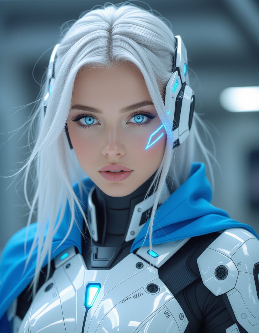 Cyberpunk Cyborg Girl Portrait in Futuristic Armor