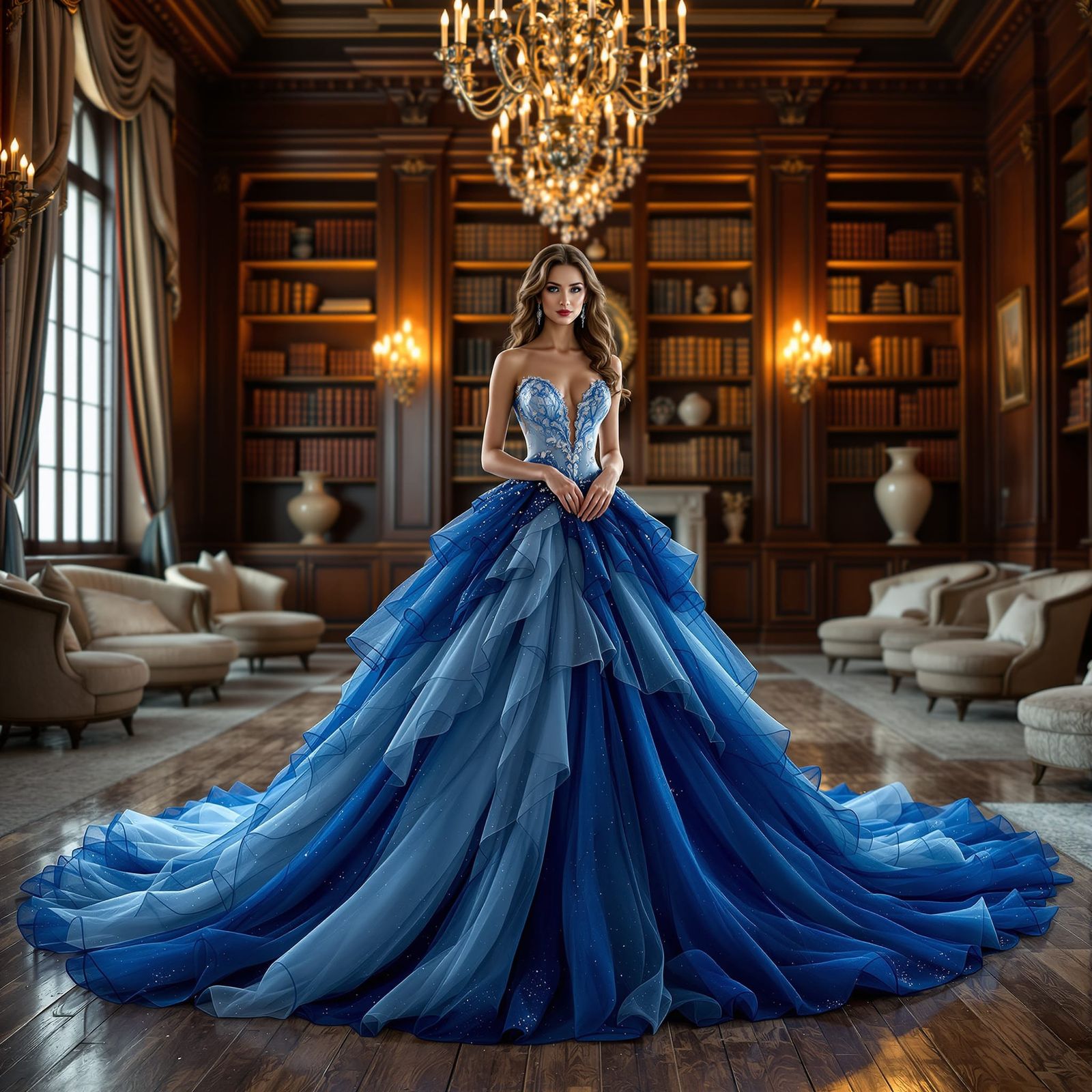 Elegant Gown in Opulent Ballroom