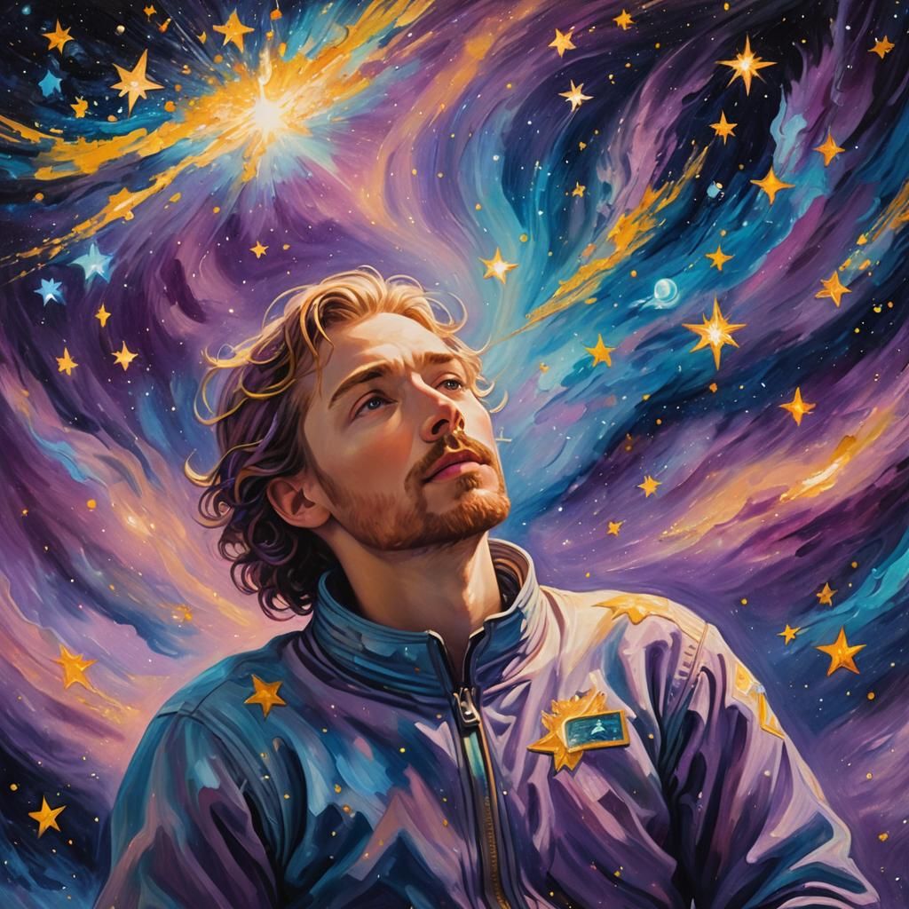 Ethereal Person Floating in Starry Space: Digital Art