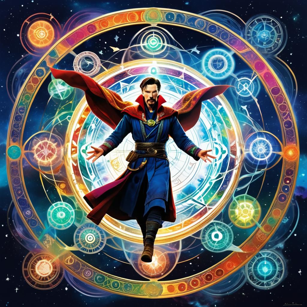 Doctor Strange Conjuring Magic in Retro Comic Style