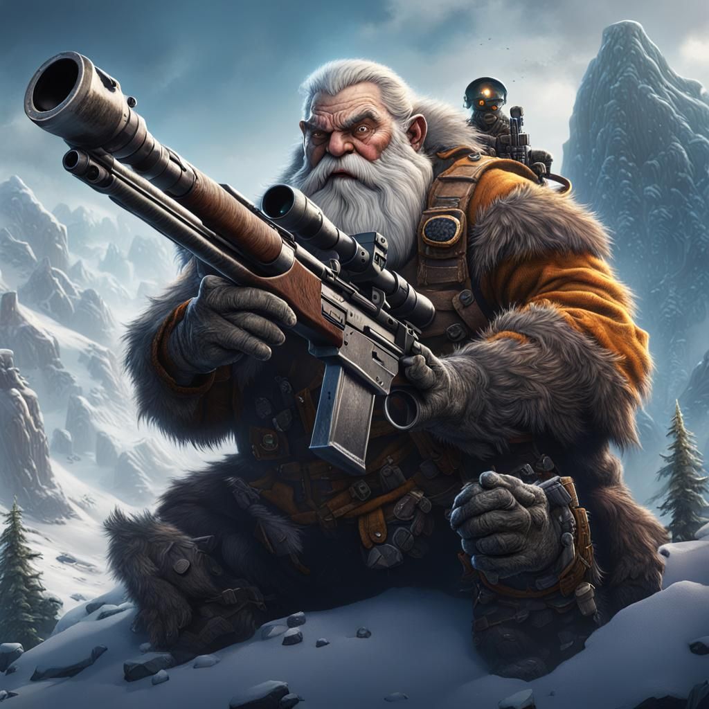 Dwarf Sniper Hunts Yeti in Detailed Matte Painting
