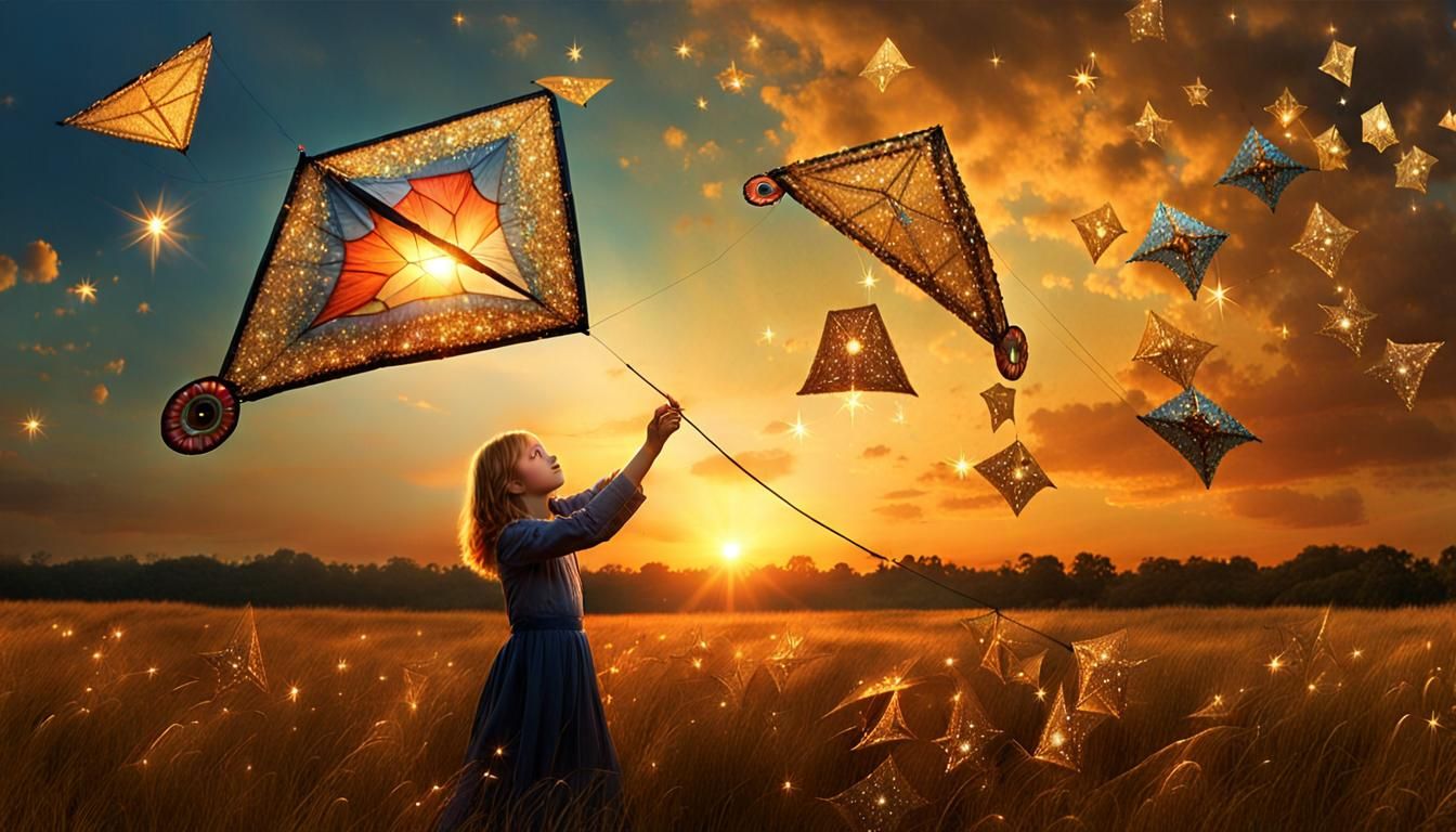 Eye-Kite Flying in Sparkling Sunset: Magical Realism