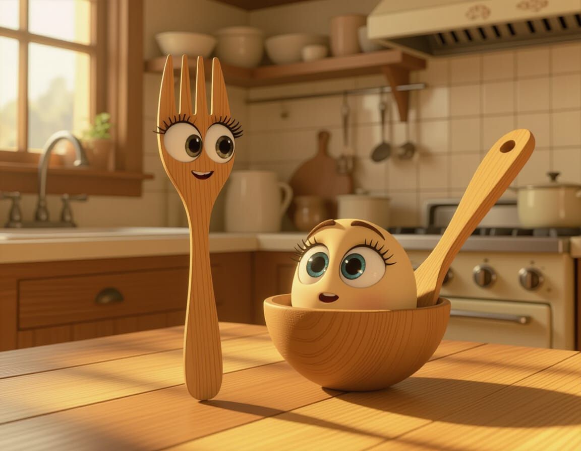 Fork and Spoon Fall in Love: Pixar-style CGI