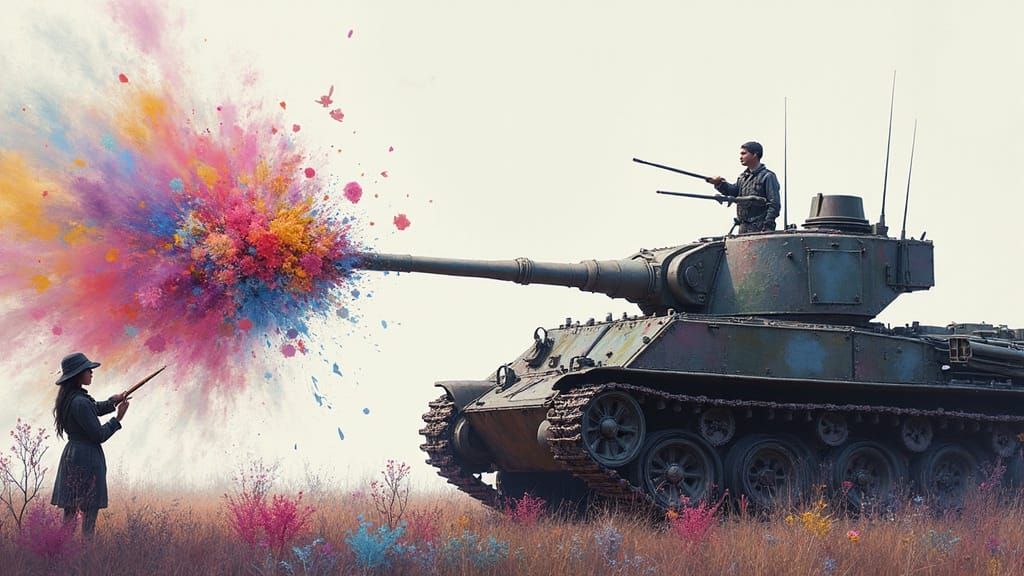 Artist Paints Flowers, Blocks Army: Impasto Art