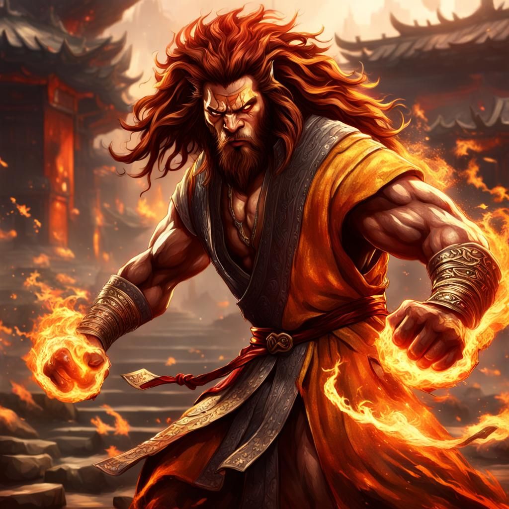 Fiery Shaolin Monk Transformation: Fantasy Concept Art