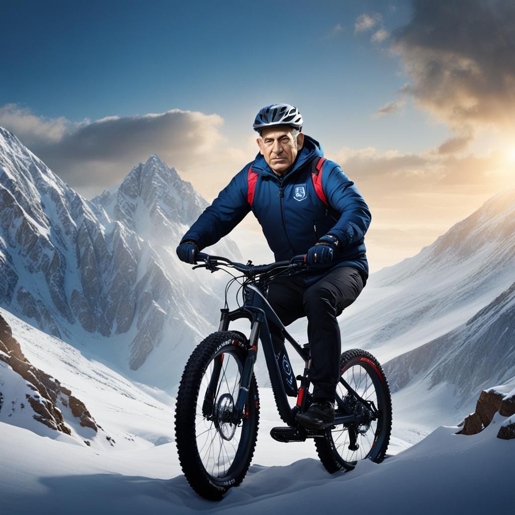 Netanyahu Mountain Biking in Snow: Fantasy Art