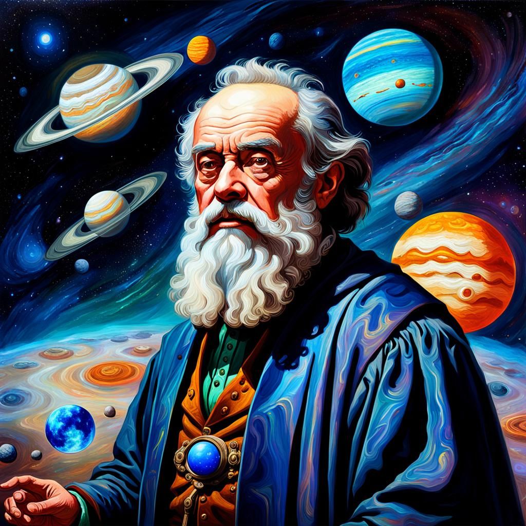 Galileo Galilei oil on canvas, James Gurney style