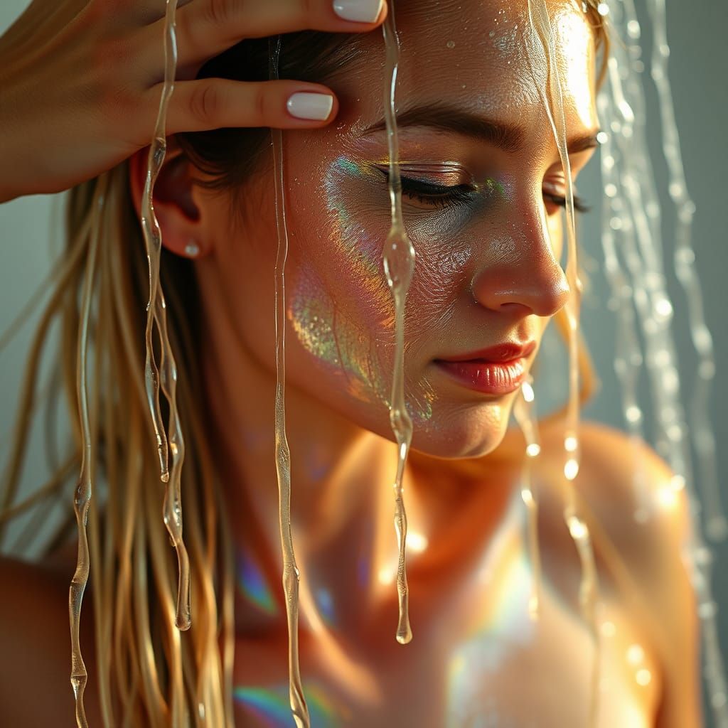 Iridescent Woman in Motor Oil Shower