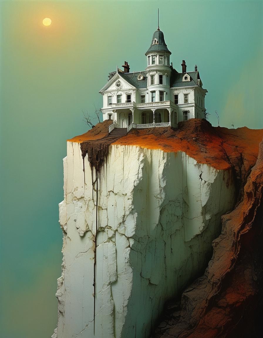 Decaying Victorian House on a Vertigo Cliff