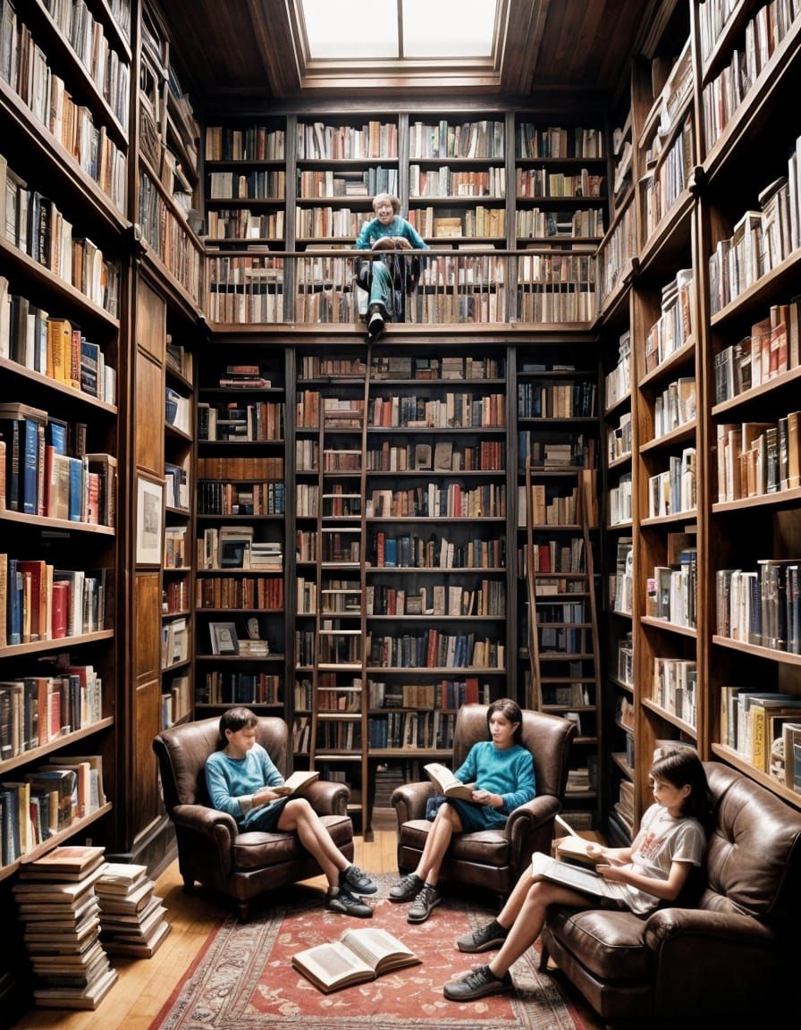 A Room Full of Books With Reading Sign