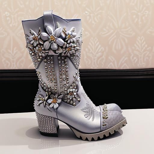 Diamond-Studded Boots with Floral Design