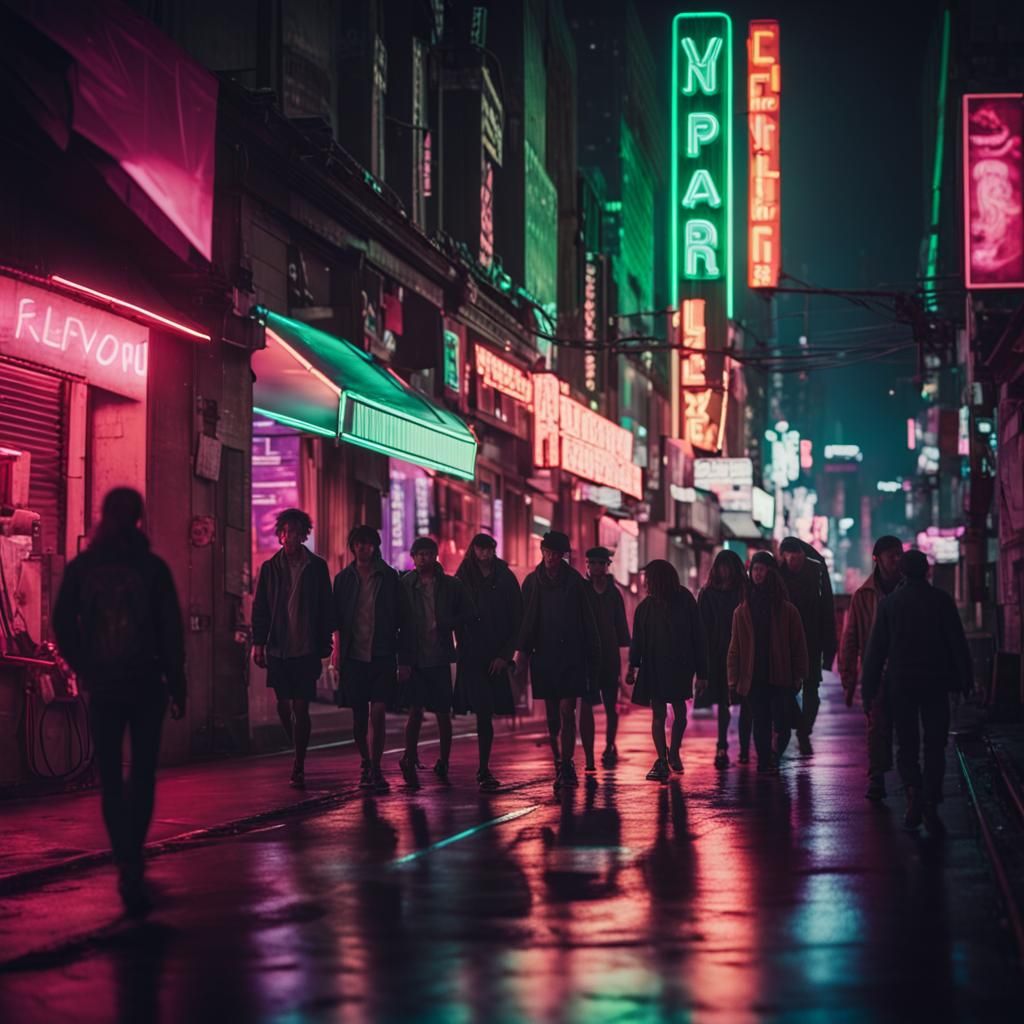 Neon-Lit City Street in Cinematic Style
