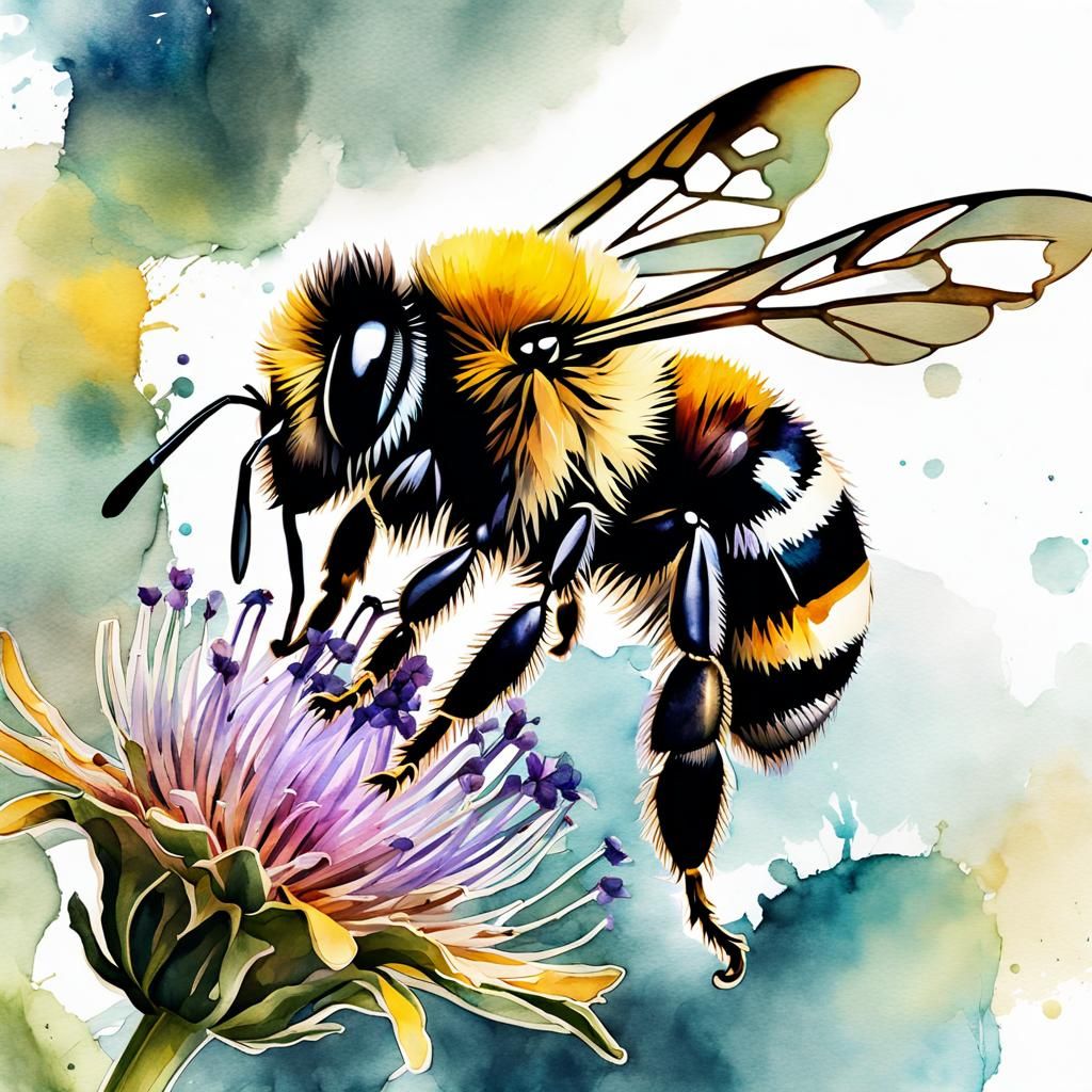Bumble Bee Pollen Collection in Watercolor Style