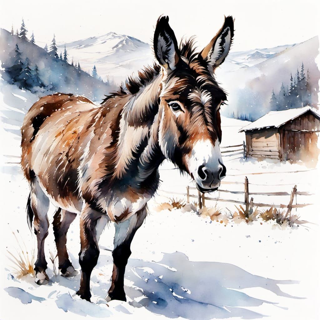 Donkey in winter