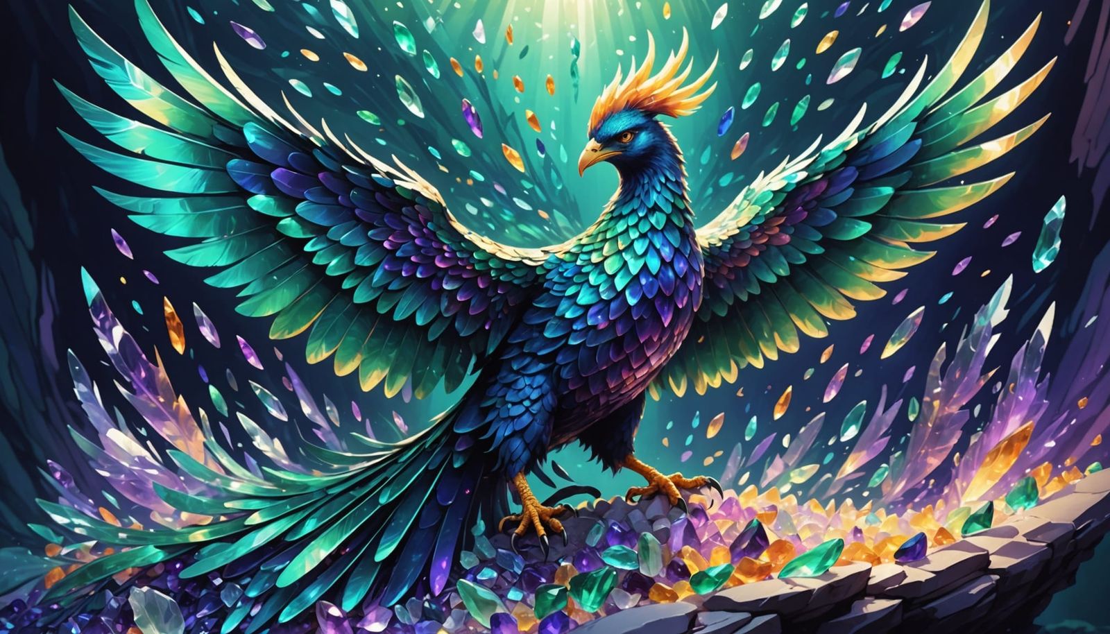 Majestic Phoenix Rises from Glowing Sea Glass