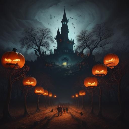Haunted Pumpkin Patch: Surreal Expressionist Nightmare