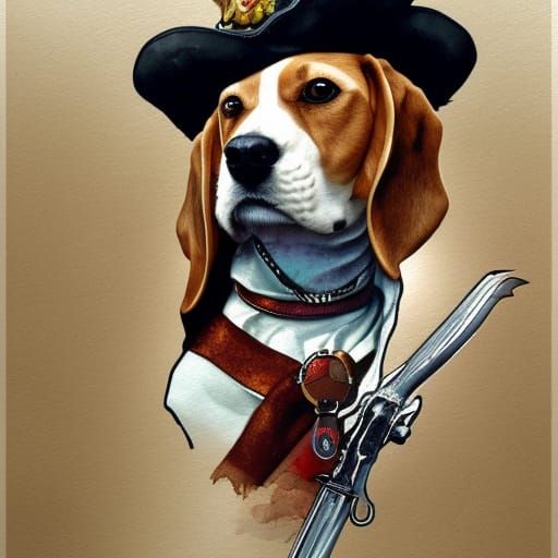Beagle Musketeer Portrait in Watercolor Style
