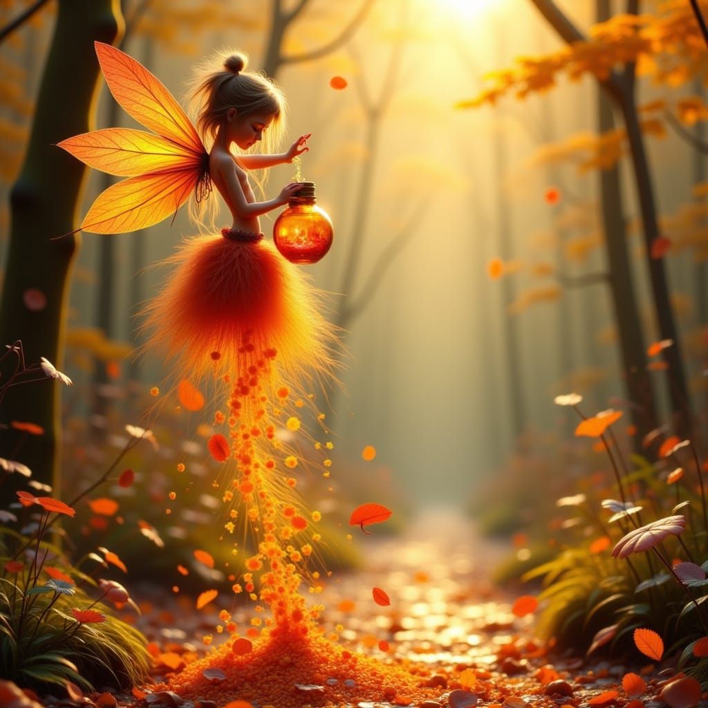 Fairy Pours Autumn Season Potion, Spreading Fall Colors