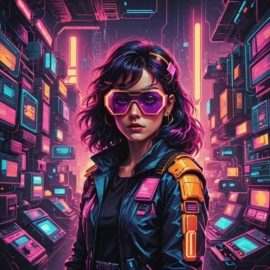 Cyberpunk Retro-Futuristic Poster in 80s Style