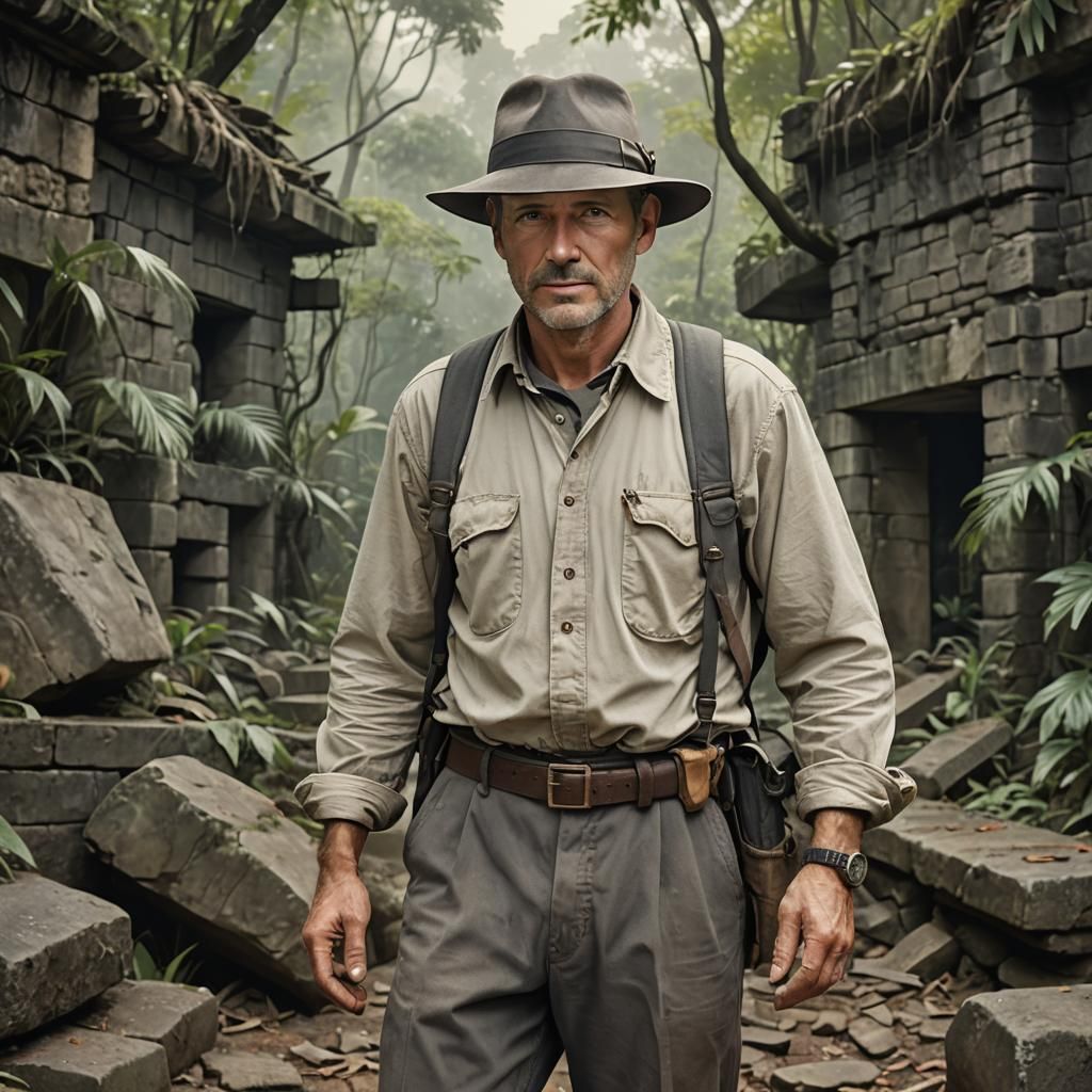 Archeology Professor in Jungle Ruins, Historical Portrait