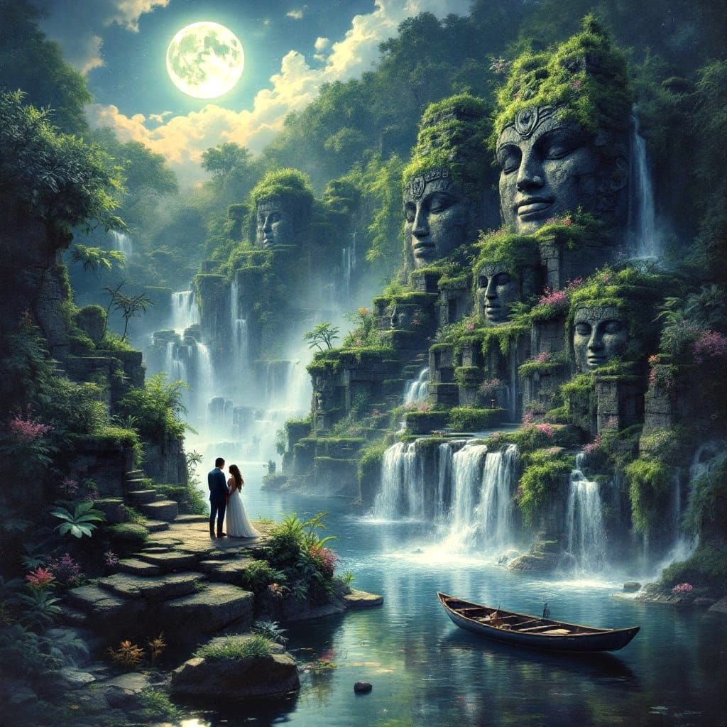 Lovers Meet at Nan Madol: Impressionist Painting