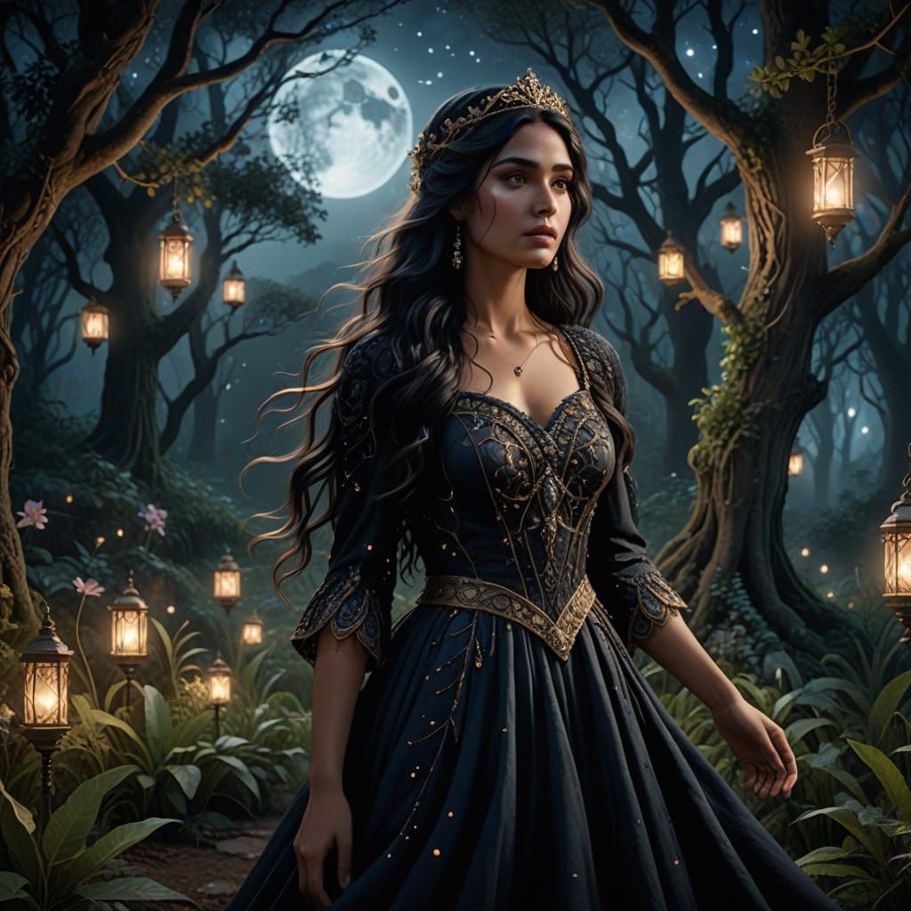 Enchanting Gypsy Princess in a Moonlight Grove