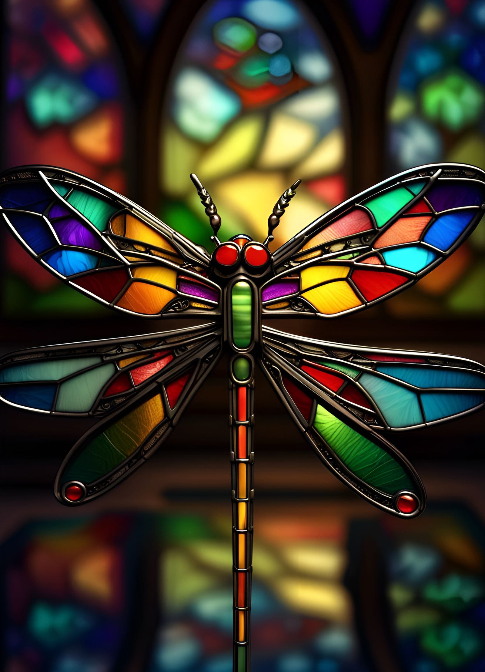 Stained Glass Dragonflies: 3D Digital Art