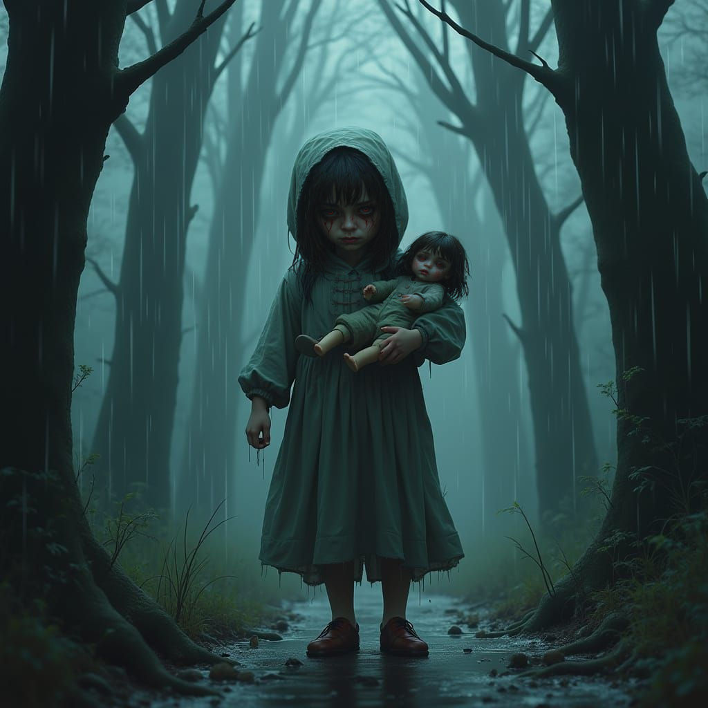 Red Eyed Creature in Rain: Digital Illustration