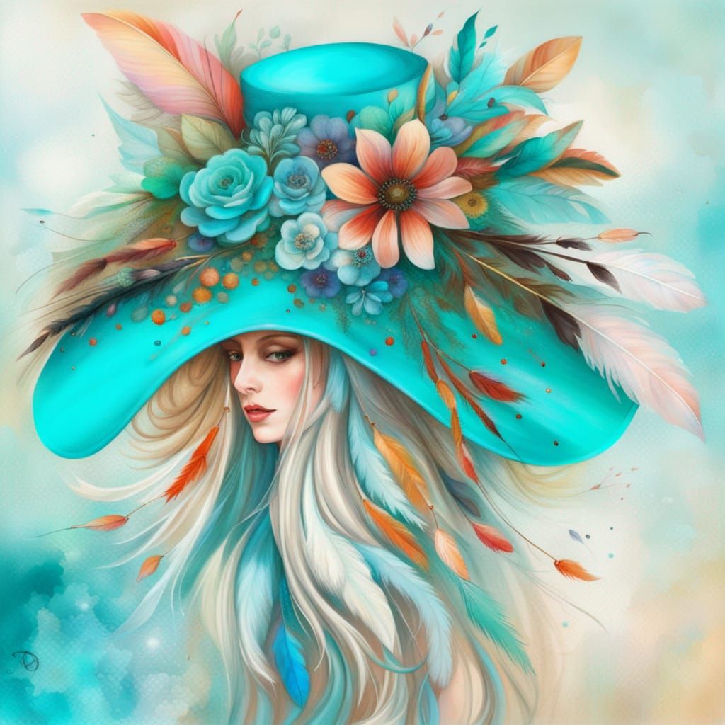 Whimsical Lavish Hat with Feathers and Flowers