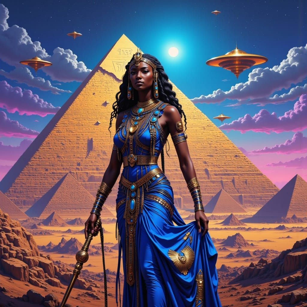 Egyptian Queen Stands Before Alien-Constructed Pyramid in a ...