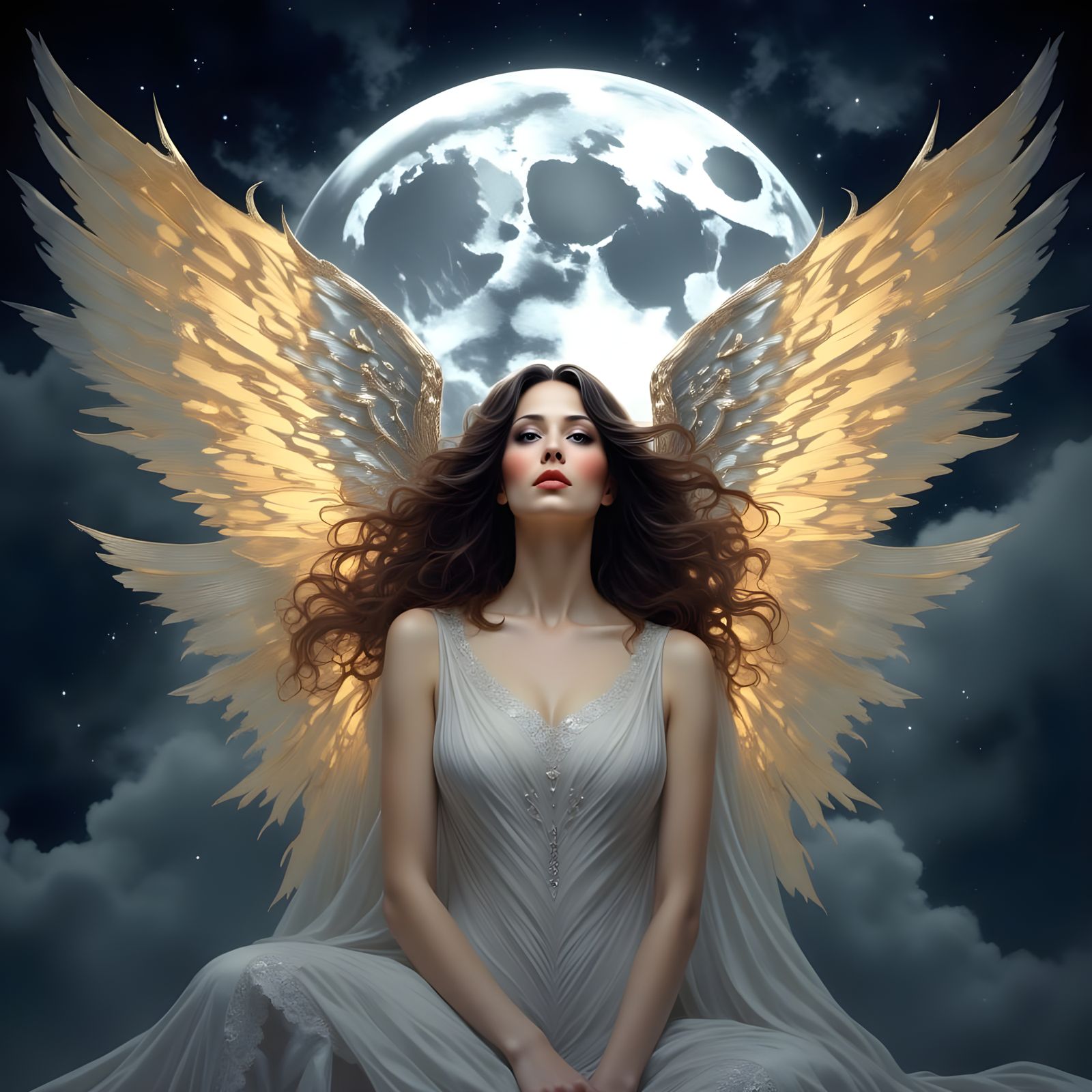 Ethereal Angelic Being in a Dreamlike Night Sky