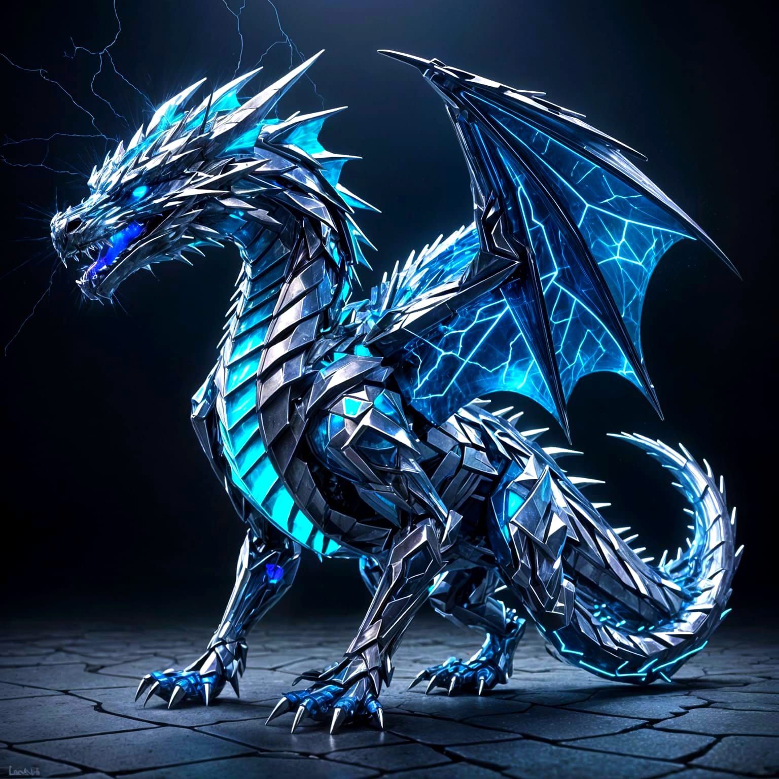 Sapphire Dragon Soars in Neon Cosmos