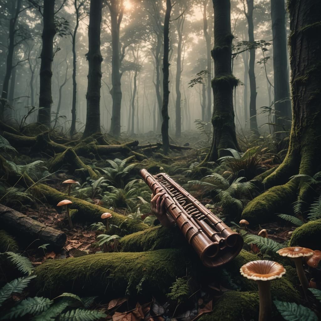 Lost Pan Flute in Mythological Forest: Digital Art