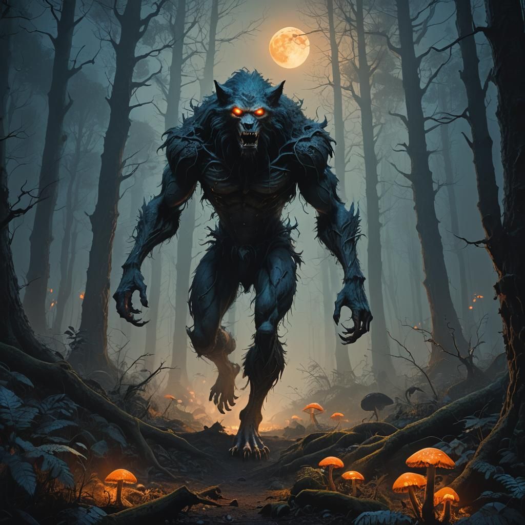 Werewolf in Dark Forest: Digital Matte Painting