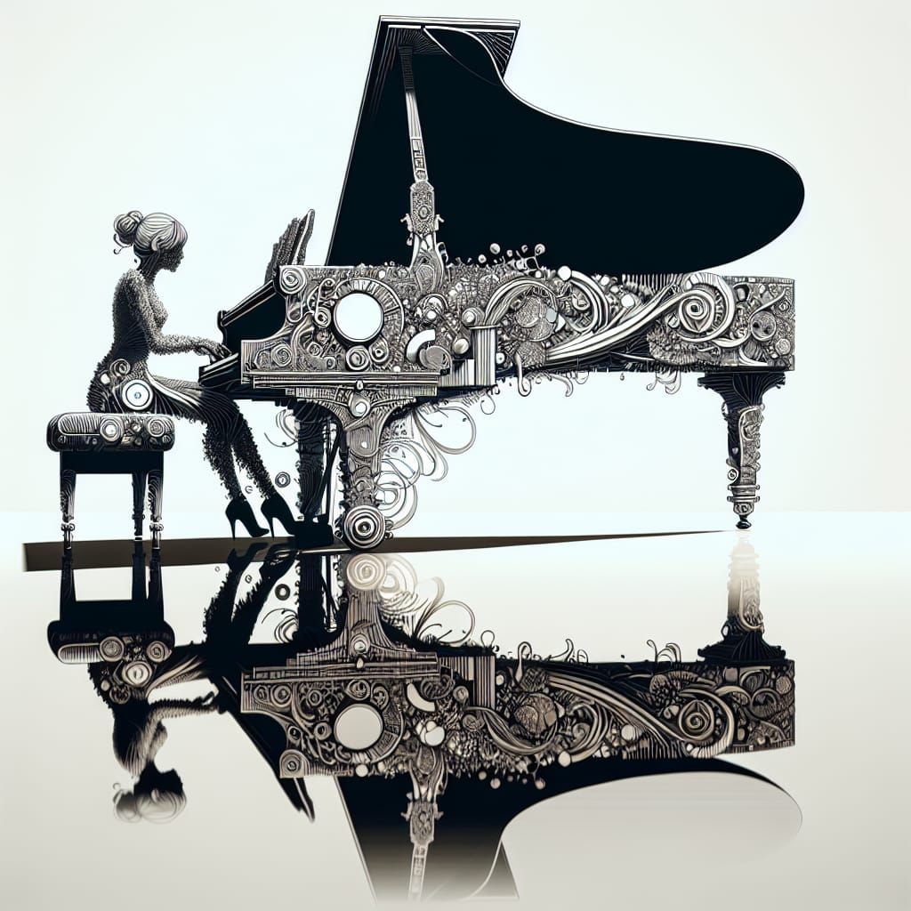Grand Piano Silhouette in Four Seasons, Digital Art