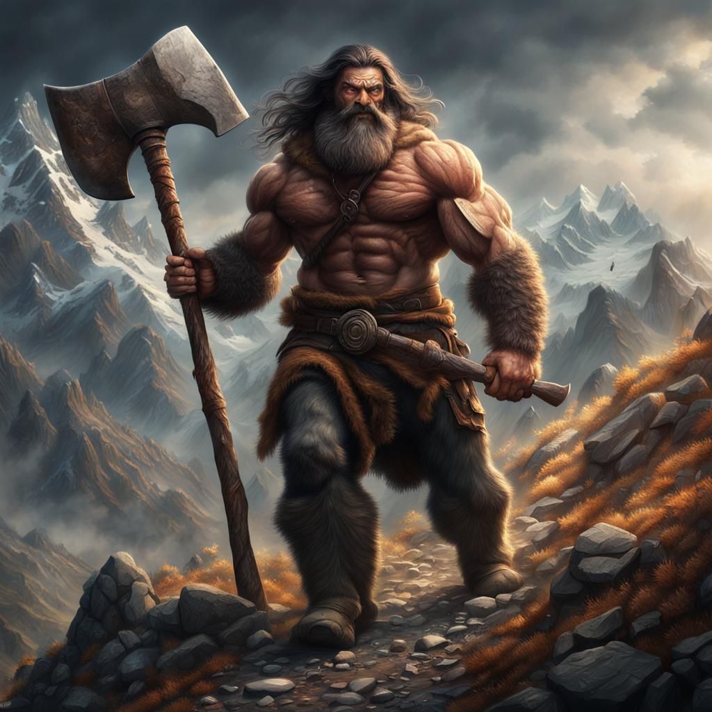 Giant Mountain Man with Magical Axe