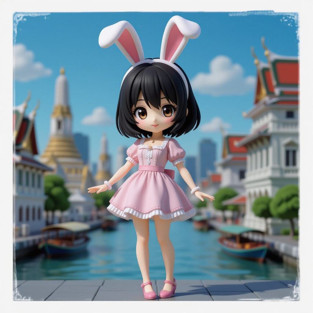 Thai Woman Rabbit Figure in Bangkok Diorama