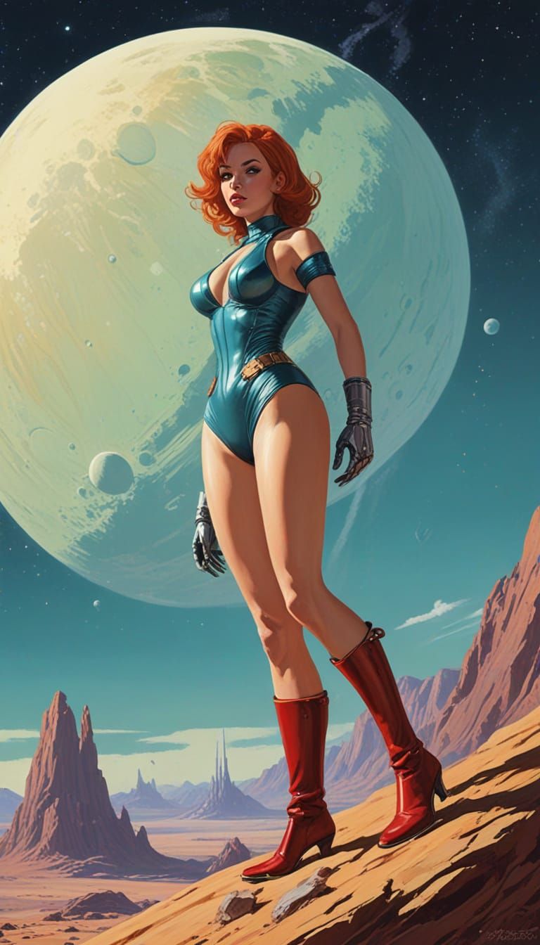 Kari Byron Action Heroine on Alien World in Pulp Style