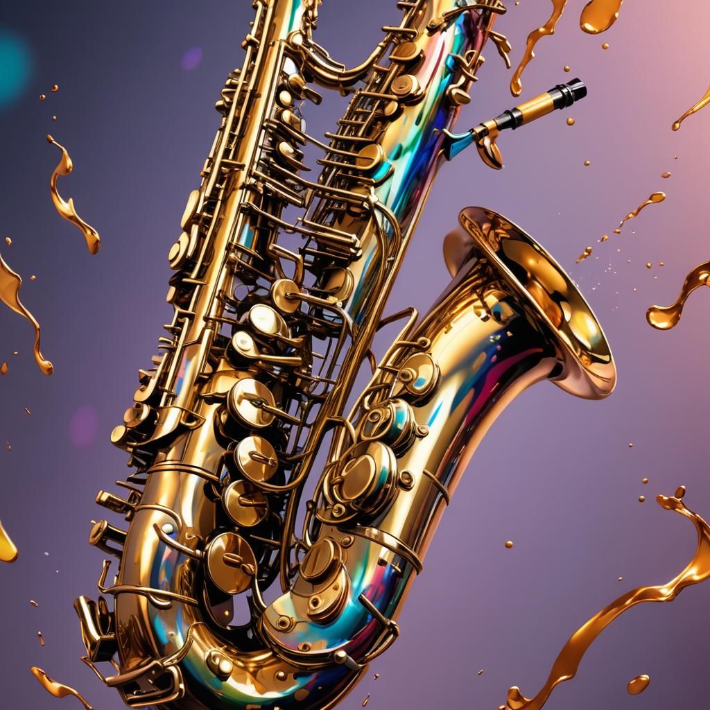 Hyperrealistic Saxophone Concept Art in Splash Art Style