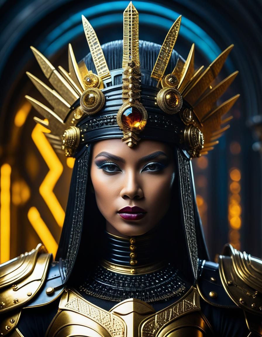 Galactic warrior queen in golden armor