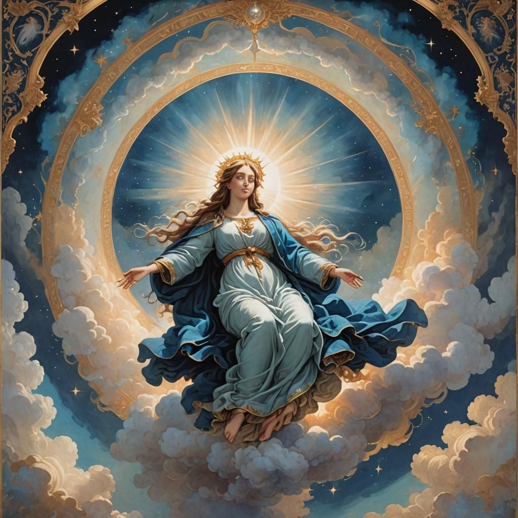 Holy Maria Ascends to Heaven in Radiant Fantasy