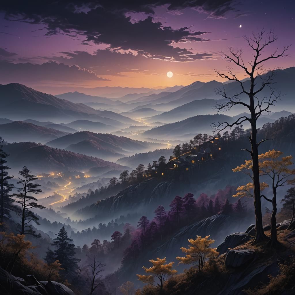 Moonlit North Carolina Mountains: Fantasy Matte Painting