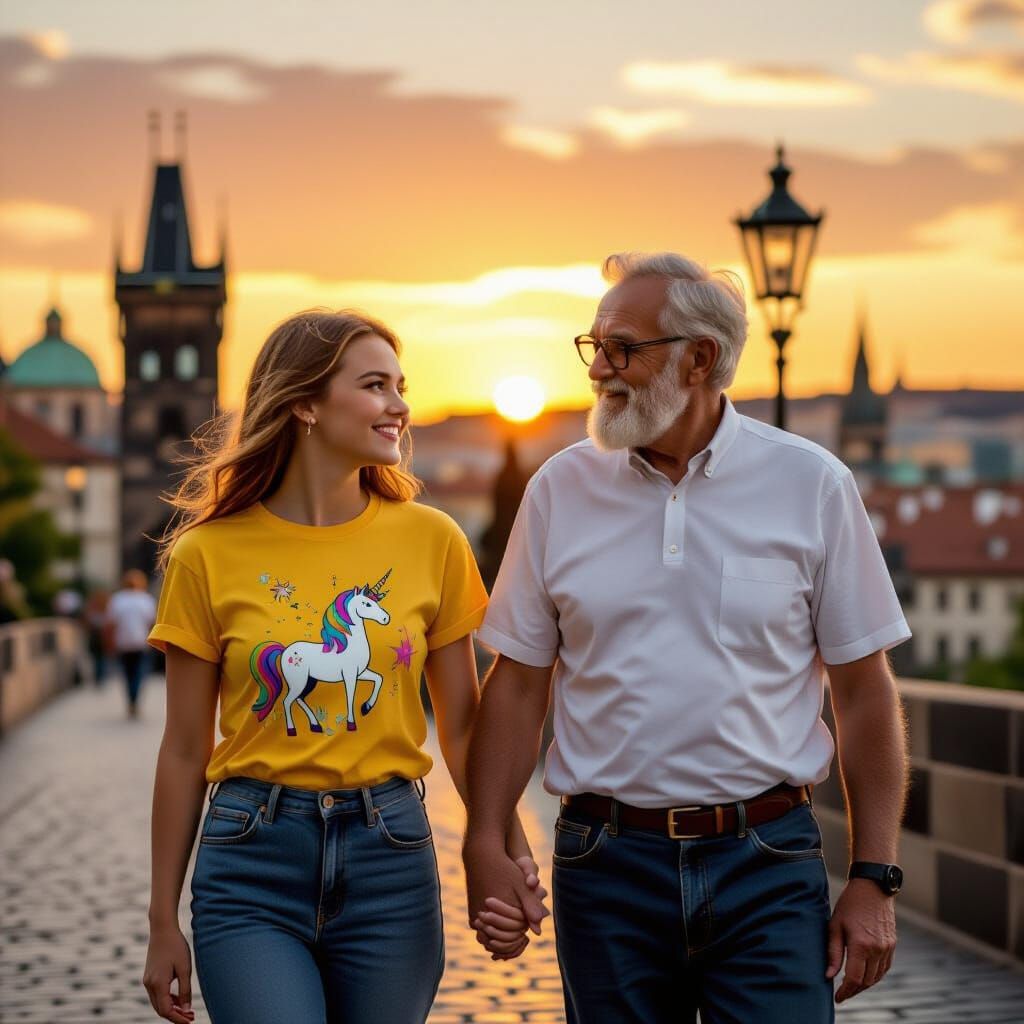 Sunrise and sunset. A daughter and her father