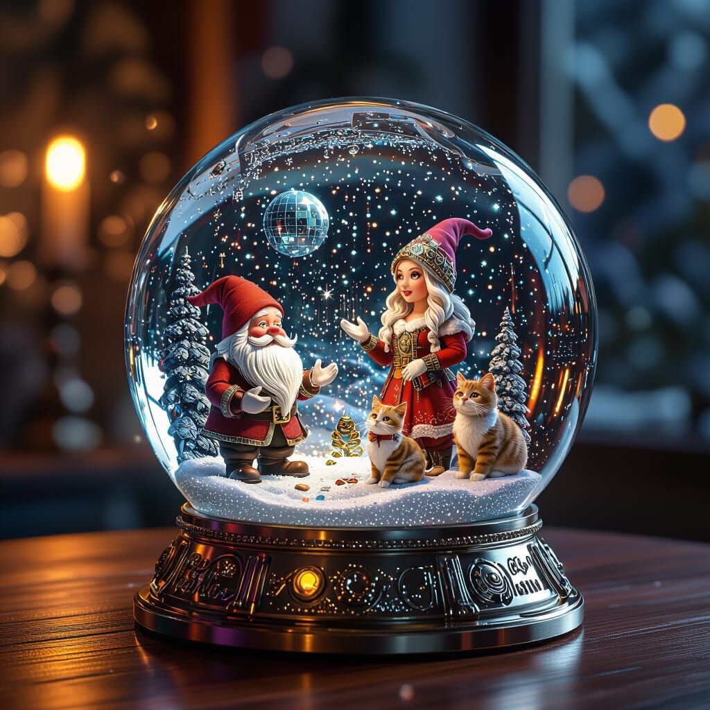 Sci-Fi Snow Globe with Dwarves and Lady