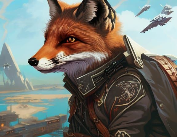 Fox Kit Chasing Paper Plane in Cyberpunk Astral Plane