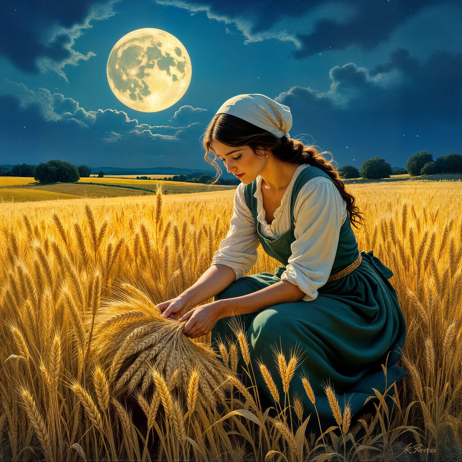 Ruth Gleaning Wheat Under the Hunter's Moon