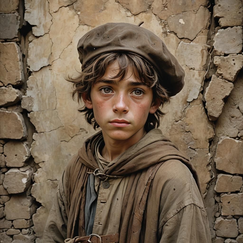 Young Peasant Boy Portrait in Art Nouveau Style