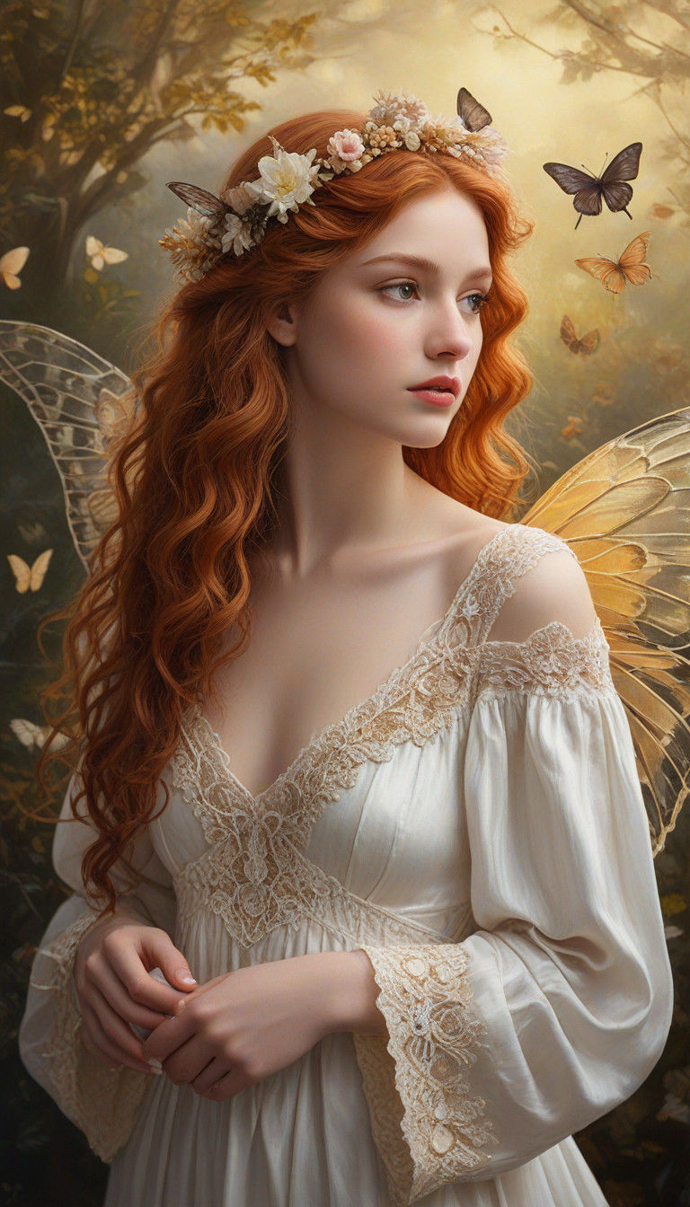 Seraphic Angel in Soft Focus, Luminous Pre Raphaelite Style....