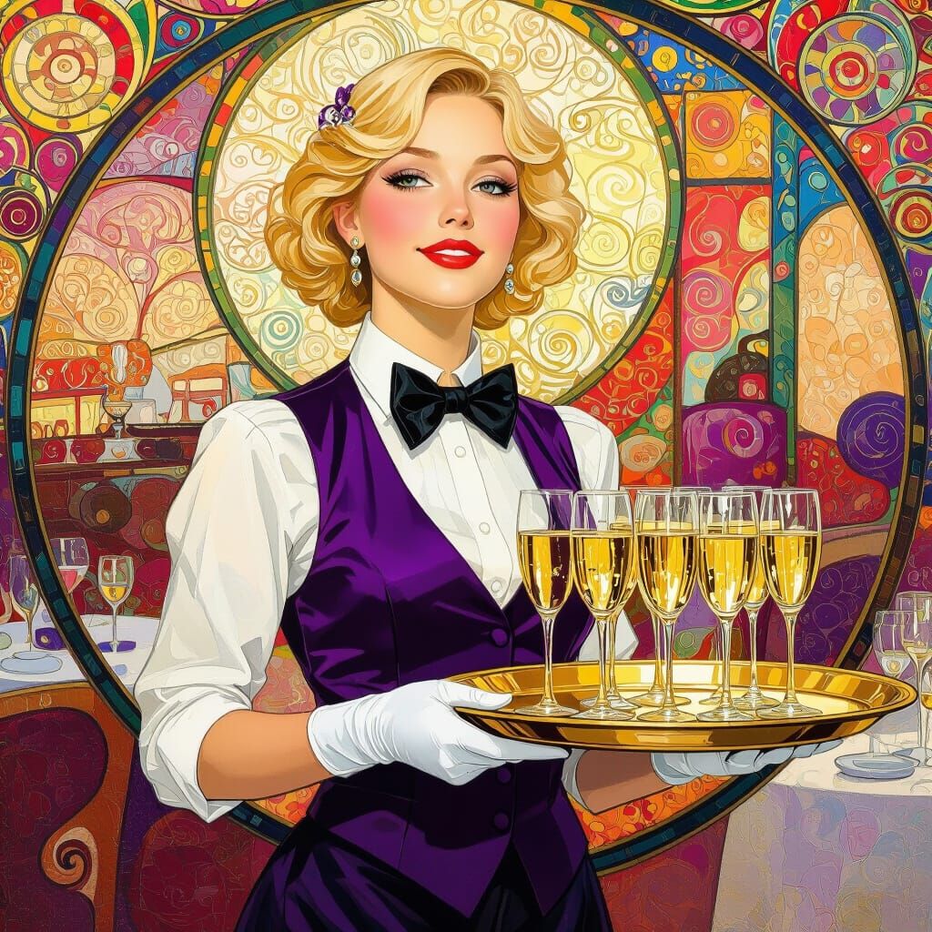 Radiant Restaurant Scene in Art Nouveau Style